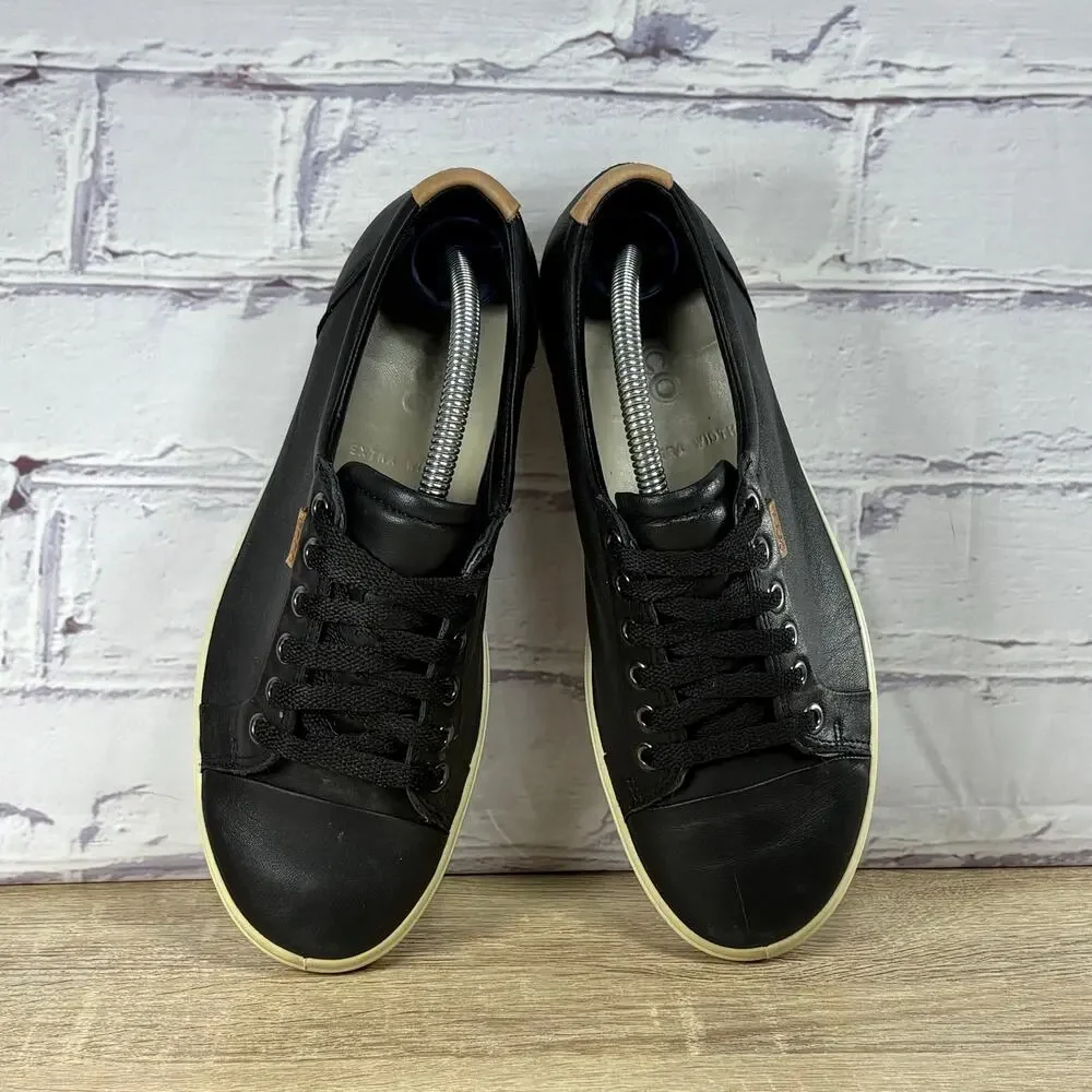 ECCO Black Leather Casual Sneakers Women's 37 US 6 Wide Soft 7 Comfort Shoes